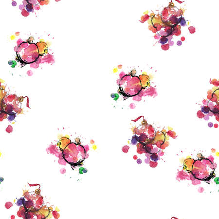 Seamless pattern of New Year's toys - watercolor sketchの写真素材