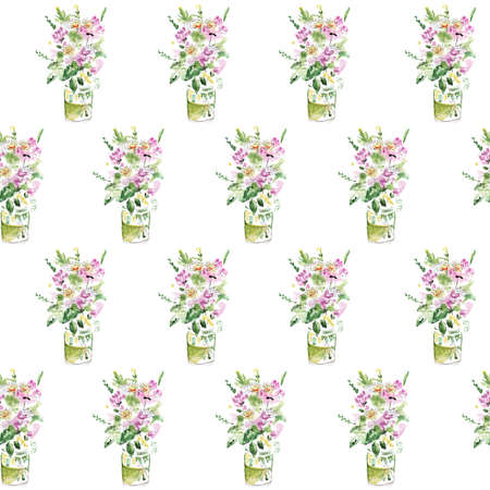 Pattern Bouquet of wild flowers Watercolor sketchの写真素材