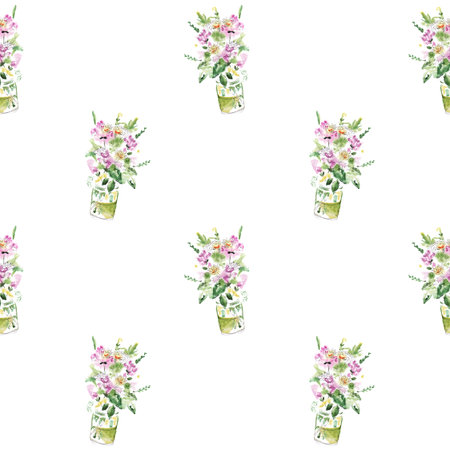 Pattern Bouquet of wild flowers Watercolor sketchの写真素材