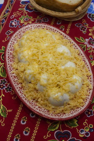 Winter traditional egg salad with mushrooms and cheeseの写真素材
