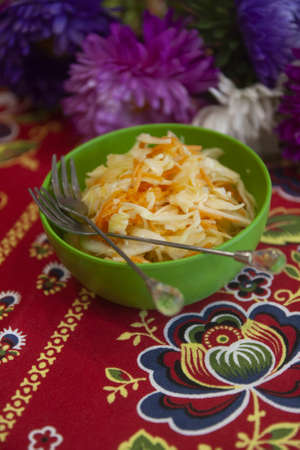 Light fitness young white cabbage salad - lean, healthy, Russian cuisineの写真素材