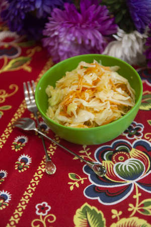 Light fitness young white cabbage salad - lean, healthy, Russian cuisineの写真素材