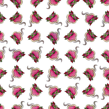 Seamless pattern Moonlight magic flower embroidery textile yellow pink buds curls leavesの写真素材