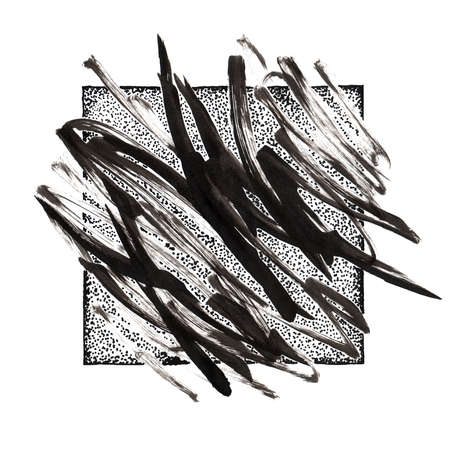 Abstract black ink square composition - brush strokes energy expressionの写真素材