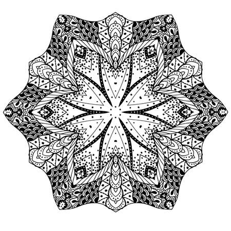 Hand-drawn doodles natural snowflake mandala style. Vector illustration. Good idea for greeting cards, invitations, prints, textiles, tattoo.のイラスト素材