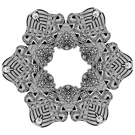 Hand-drawn doodles natural snowflake mandala style. Vector illustration. Good idea for greeting cards, invitations, prints, textiles, tattoo.のイラスト素材
