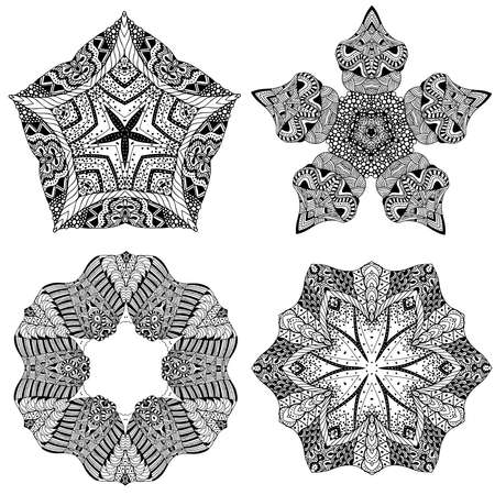 Hand-drawn doodles natural snowflake mandala style. Illustration. Good idea for greeting cards, invitations, prints, textiles, tattoo.の写真素材