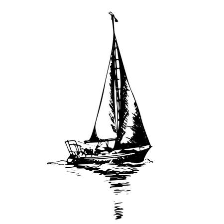Sailing yachts schooner ships in graphic style made with black ink - Hand drawing vector illustrationのイラスト素材