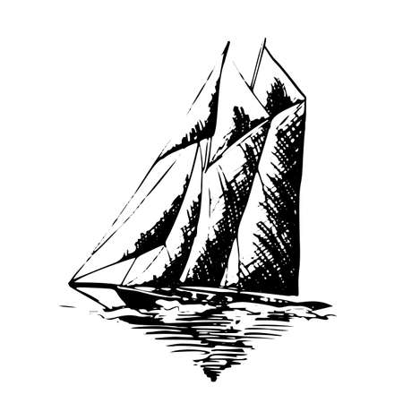 Sailing yachts schooner ships in graphic style made with black ink - Hand drawing vector illustrationのイラスト素材