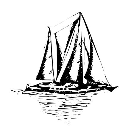 Sailing yachts schooner ships in graphic style made with black ink - Hand drawing vector illustrationのイラスト素材