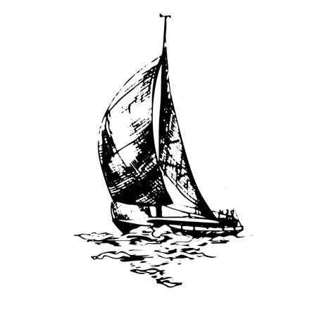 Sailing yachts schooner ships in graphic style made with black ink - Hand drawing vector illustrationのイラスト素材
