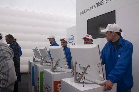 Novosibirsk, Russia - 22 august 2015: Lenovo Fiber Fest - City Day holiday, stage preparation and...