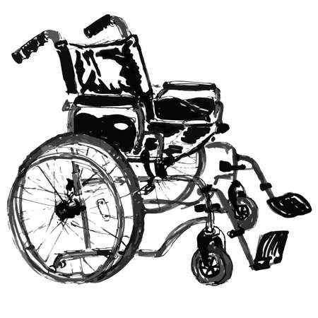 Wheelchair Hospital Elderly Assistance Equipment -- black ink hand drawing vector illustrationのイラスト素材