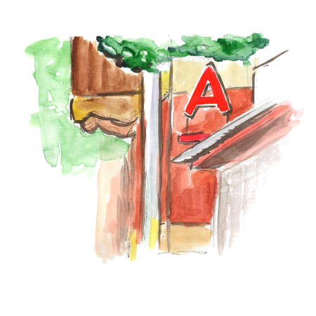 Letter A logo icon design template elements - hand draw watercolor illustration. Business card templates.の写真素材