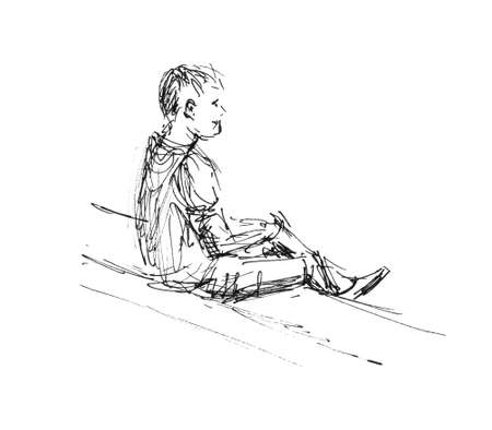 Viewer is sitting in the stands a man from the side - sketch hand-drawn illustration with marker linerの写真素材