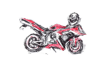 Cool modern powerful black red shiny motorcycle helmet - sketch hand-drawn illustration with liner blackの写真素材