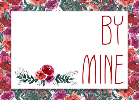 Happy Valentains Day: Hand writing illustrations for the winter holidays: cute lettering and flowers vignette - I love you, you are cute, be mine, isolated objects for a card, postcardの写真素材