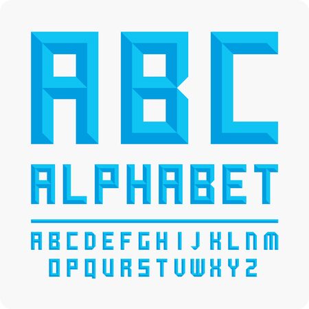 Unique English alphabet vector blue. Volumetric letters.のイラスト素材