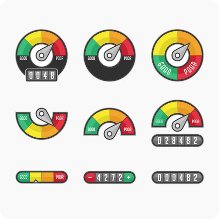 Set credit Score Gauge. Indicators and gauges. Manometer icons. Vector illustration.のイラスト素材