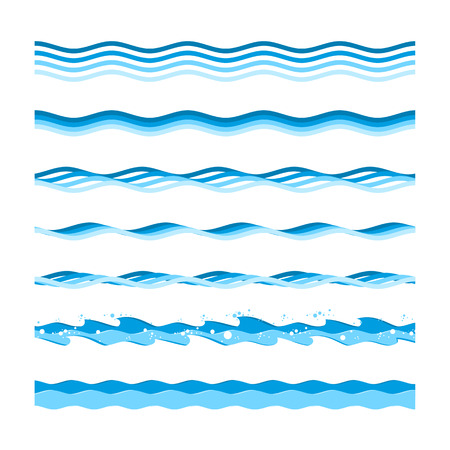 Vector set of sea waves on a white background. Ocean waves in a variety of graphic styles.のイラスト素材