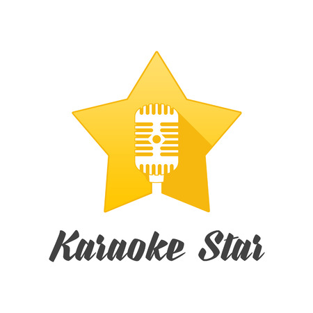 Microphone icon. Silhouette of a microphone on a background of yellow stars with long shadow. Give Star Karaoke. template for the logo associated with the music.のイラスト素材