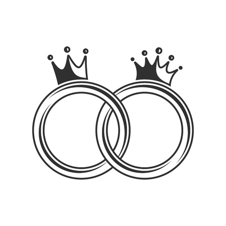 Wedding rings on a white background. Vector illustration of wedding rings with a closed royal crown.のイラスト素材