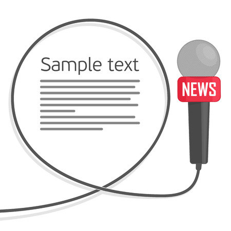 Microphone with a wire on a white background. Symbol breaking news on TV and radio. Journalism concept. Live news template. Vector illustration in a flat style.のイラスト素材