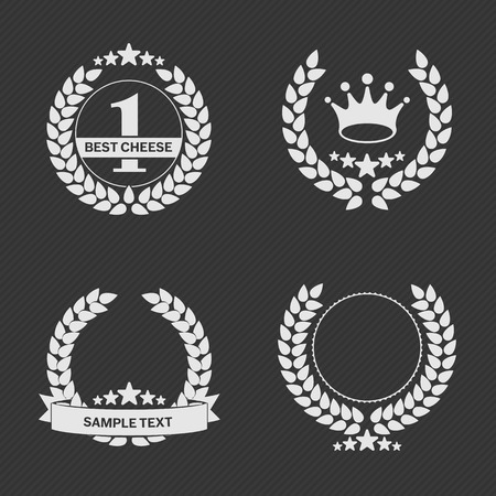 Vector set of a laurel wreath with a ribbon for an inscription. Vector Laurel Wreath Flora theme on a white background set. Laurel wreath vector icon in a flat style.のイラスト素材