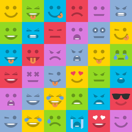 Big set of universal smiles. Set of multicolored emoticons, emoji isolated, vector illustration.のイラスト素材
