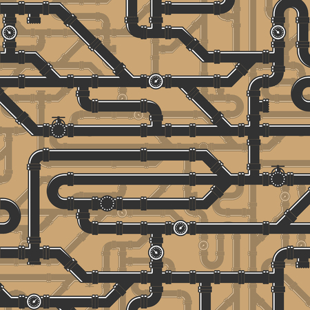 Vector illustration of water pipes. Large Number of entangled together water pipes. Tube Illustration.のイラスト素材