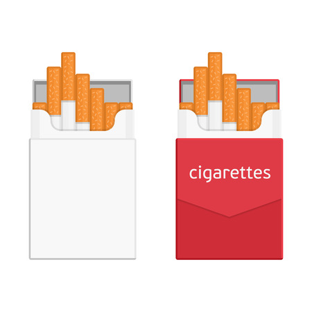 Pack of cigarettes isolated on white background. Contemporary illustration of an open pack of cigarettes. Icon pack of cigarettes in a flat style. Template pack of cigarettes and tobacco products.のイラスト素材