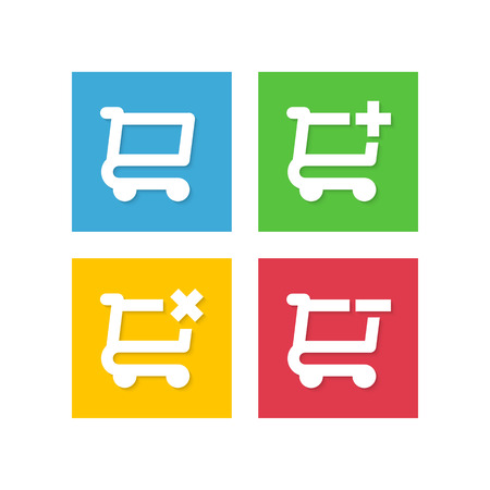 Set of vector buttons for online store, online shopping application. Icons add product in shopping carts store.のイラスト素材