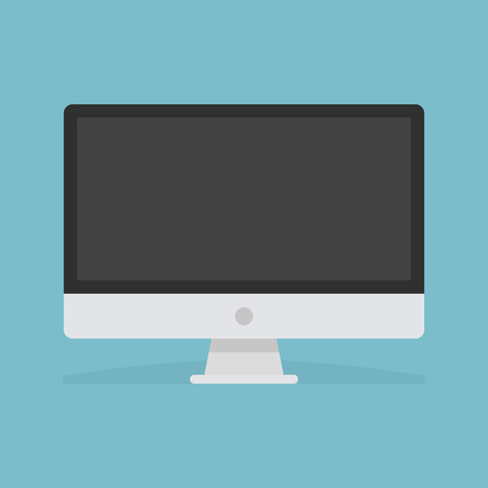 Vector illustration of computer. Computer modern icon. Personal computer in flat style. Computer display with blank screen. Computer monitor isolated on a blue background.のイラスト素材