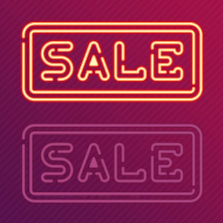 Vector illustratiom of sale glowing neon sign. Vector background for your advertise, discounts and business. Turning on and off the neon sign sale. Universal template of sale signs.のイラスト素材