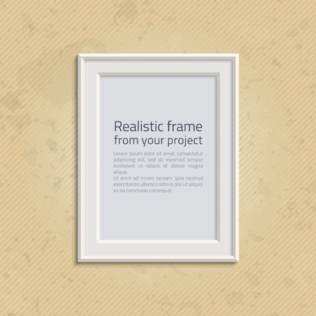 Realistic picture frame isolated on white background. White frame on a wall vector background design for your content. Realistic frame for photos or the text. Modern realistic frame.のイラスト素材