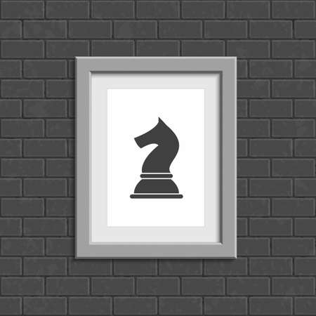 Picture frames on brick seamless wall. Gallery exhibition interior concept. Photo art gallery on black brick wall background.のイラスト素材