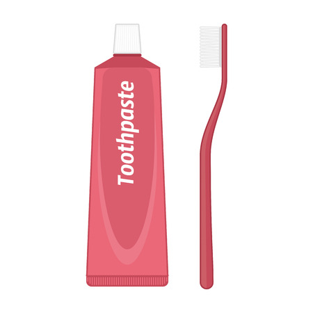 Vector illustration of Toothbrush and Toothpaste in flat style. Dental hygiene concept with tooth toothbrush toothpaste. Tooth hygiene icon set.のイラスト素材