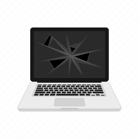 Broken screen of a laptop. The concept of computer repairs.のイラスト素材