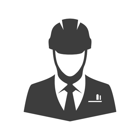 Engineer vector icon. Illustration of engineer isolated on white background in flat style. Icon of man in a construction helmet.のイラスト素材