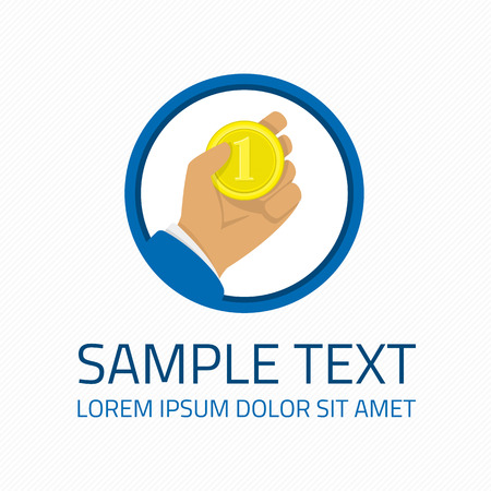 Logo template money in hand. Gold coin in arm man graphic element. Concept for financial service, insurance, banking, leasing or any finance business.のイラスト素材