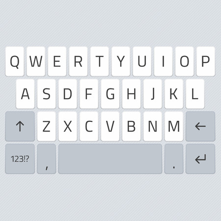 Modern keyboard of smartphone, alphabet buttons. Mobile phone keypad vector mock-up. Key board for mobile device illustration.のイラスト素材