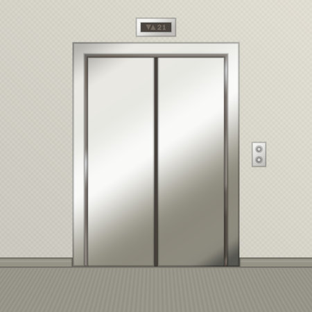 Closed chrome metal office building elevator doors. Vector illustration in realistic style.のイラスト素材