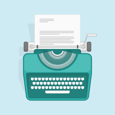 Vector illustration of flat vintage typewriter. Concept of copywriting marketing information, public relations advertising text, social media campaign or blogging.のイラスト素材