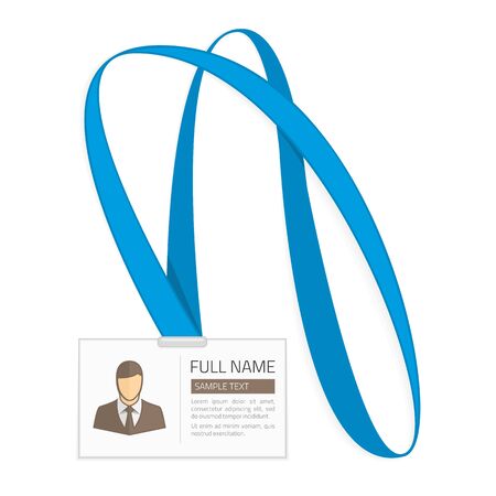 Id card for businessman. Vector illustration in Flat style. Lanyard, name tag holder end badge templates with photo.のイラスト素材