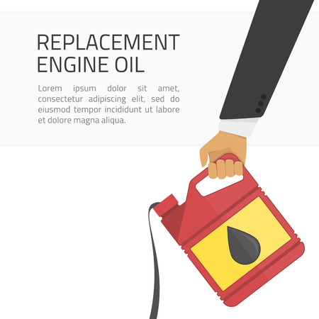 Illustration of replacement motor oil in an internal combustion engine. Picture of motor, engine oil tank, flat style. Service concept and repair.のイラスト素材