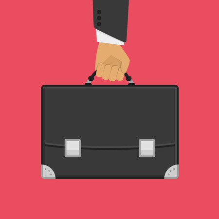 Suitcase in hand on red.のイラスト素材