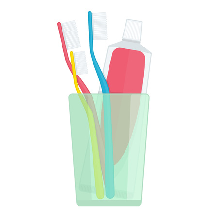 Toothbrush toothpaste in a glass.のイラスト素材