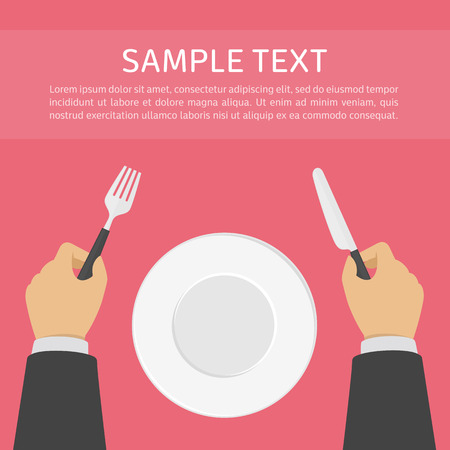 Hands holding fork knife plate.のイラスト素材