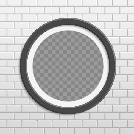 Round photo frame on brick wall.のイラスト素材