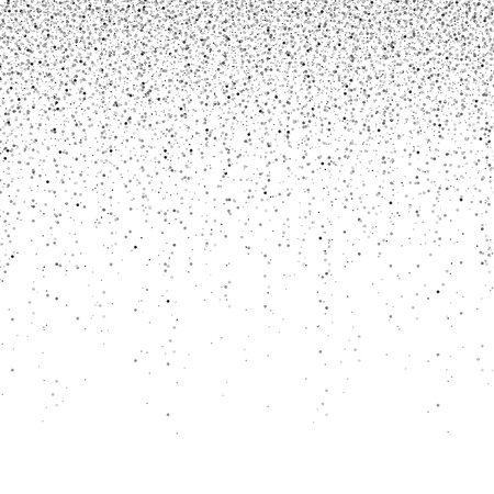 Abstract dark gray round particles isolated on white background. Vector illustration of falling silver magic dust. Grunge distress vector texture. Abstract dust backdrop. EPS 10.のイラスト素材